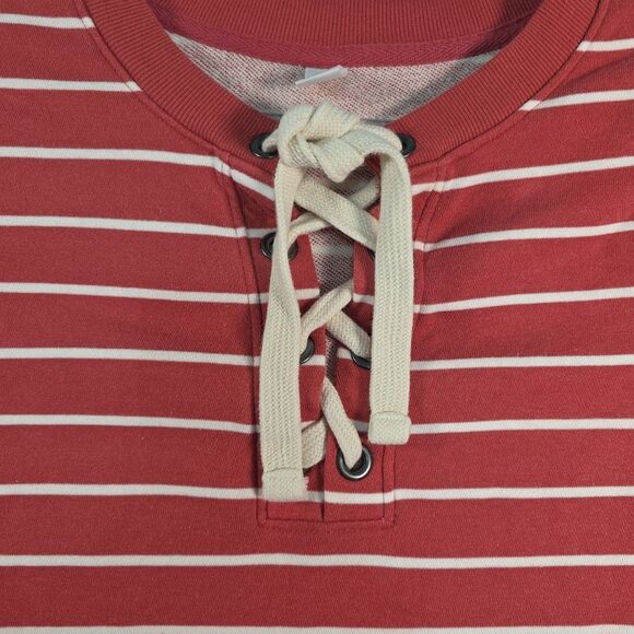Old Navy Lace Up Striped Sweatshirt Top Shirt Women's size M Red Cream Tie - Picture 3 of 9